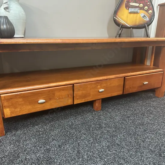 Wooden TV Cabinet, Curved Front,  Drawers. H55 W150 D46cm