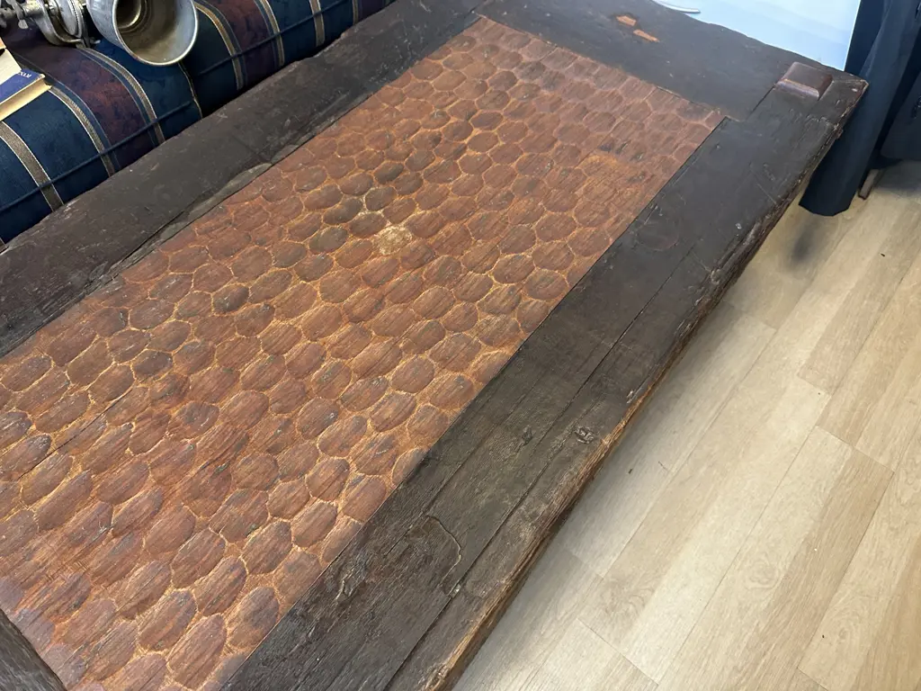 Rustic Adzed Coffee Table. H44 W151 D75cm Image 1++