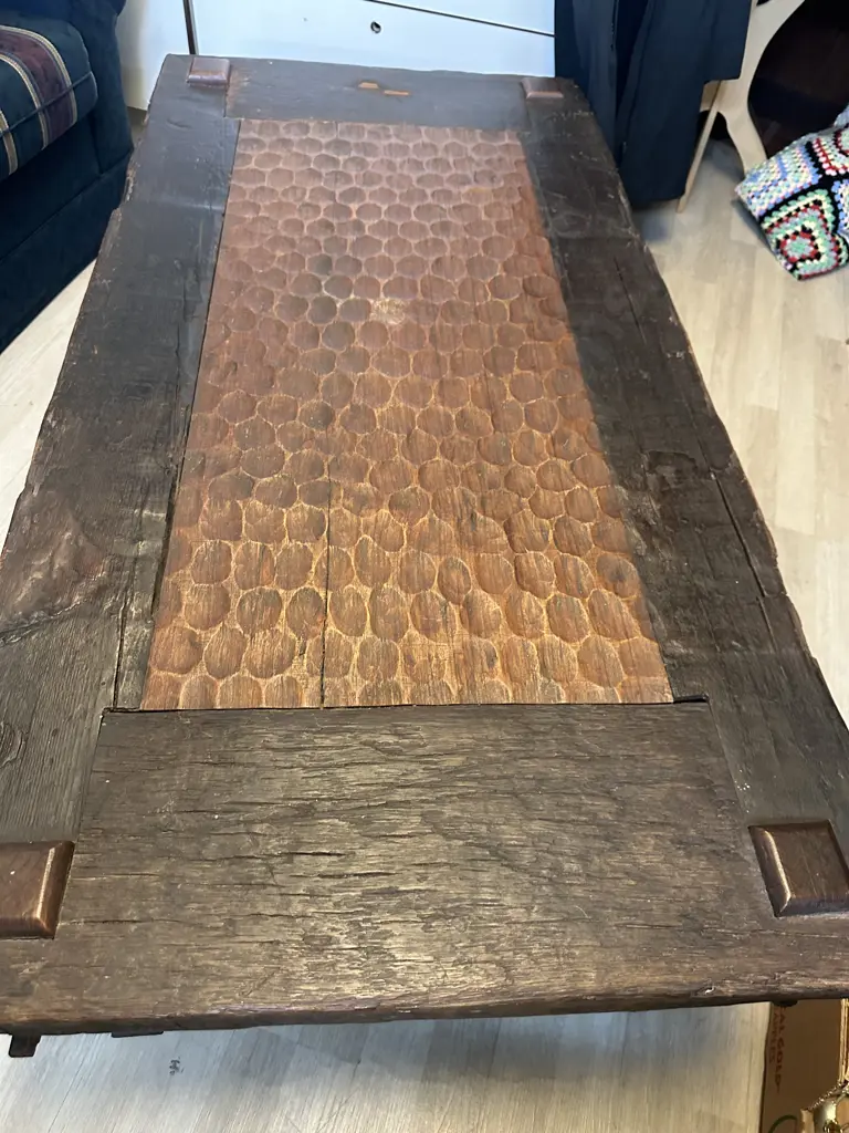 Rustic Adzed Coffee Table. H44 W151 D75cm Image 1++