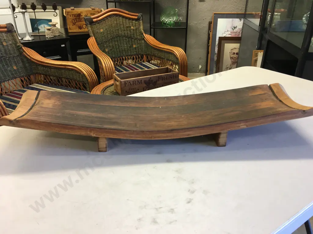 Long Stave Wine Barrel Platter With Feet  L88,D26cm. Image 1++