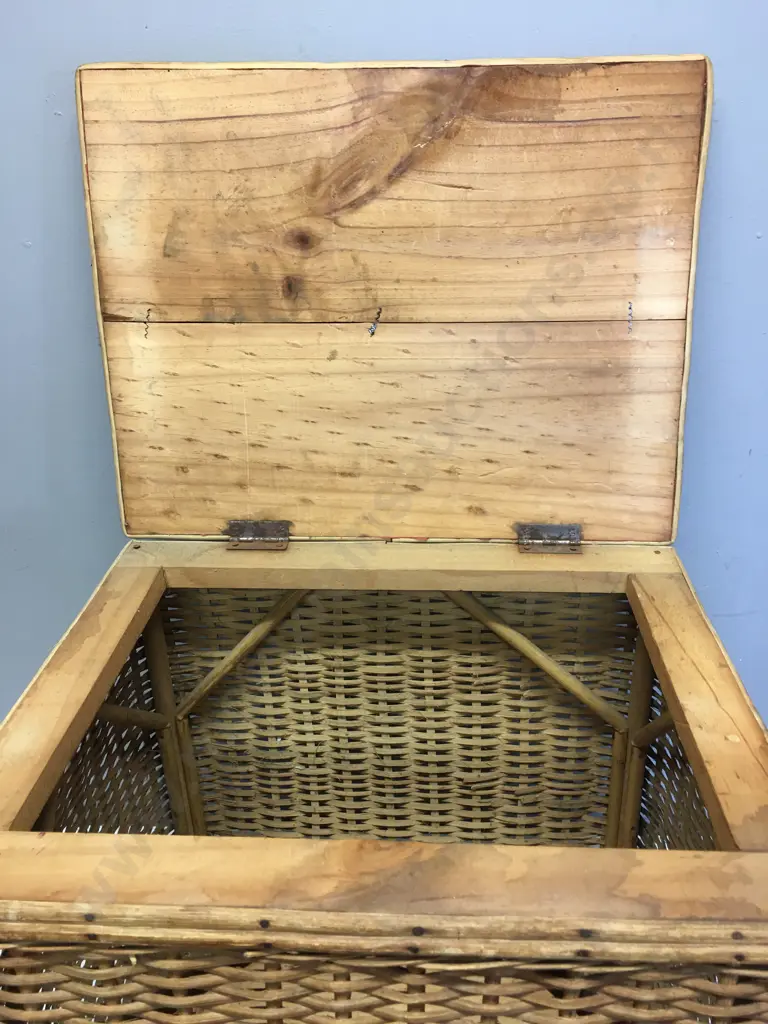 Vintage Cane Storage Box With Red Padded Seat H45,W48,D39cm. Image 1++