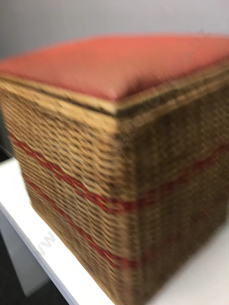 Vintage Cane Storage Box With Red Padded Seat H45,W48,D39cm. Image 1++