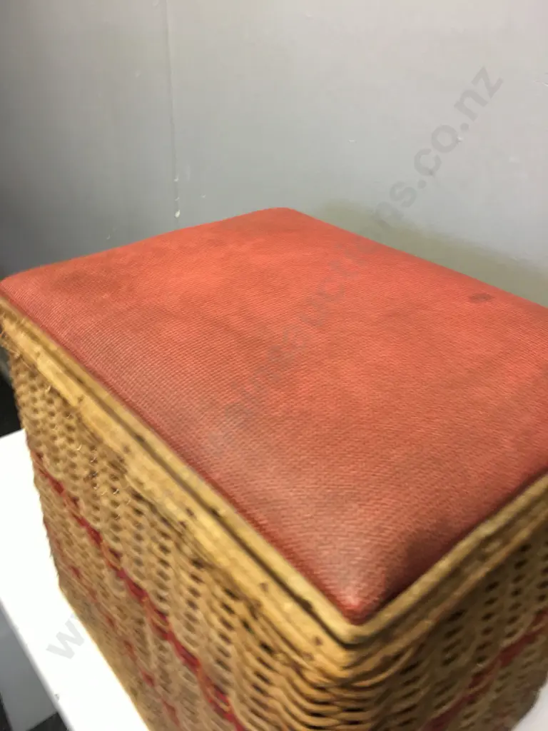 Vintage Cane Storage Box With Red Padded Seat H45,W48,D39cm. Image 1++