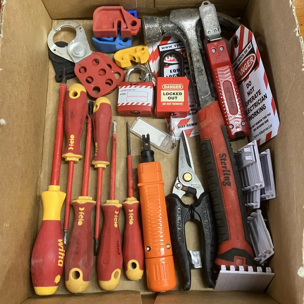 Electrician Tools, Lock Out Items, Sterling Striker 20oz Hammer, Black Panther Snips Image 1++