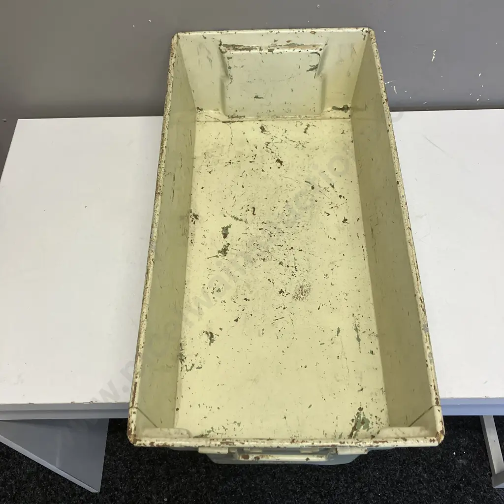 Genuine Fisholow ( Fisher & Ludlow ) Industrial Steel Storage Tin (England). H16 W61 D30.5cm Image 1++