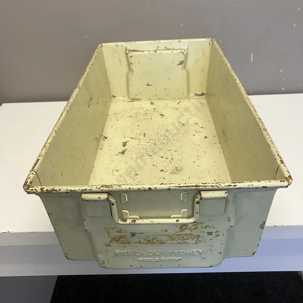 Genuine Fisholow ( Fisher & Ludlow ) Industrial Steel Storage Tin (England). H16 W61 D30.5cm Image 1++