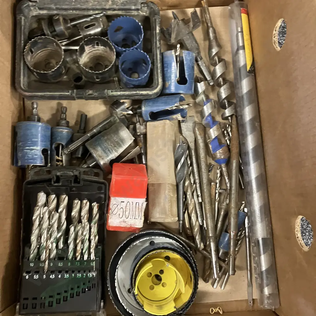 Box Lot Assorted Hole Saws, Drill Bits, Jigsaw Blades Etc Image 1++