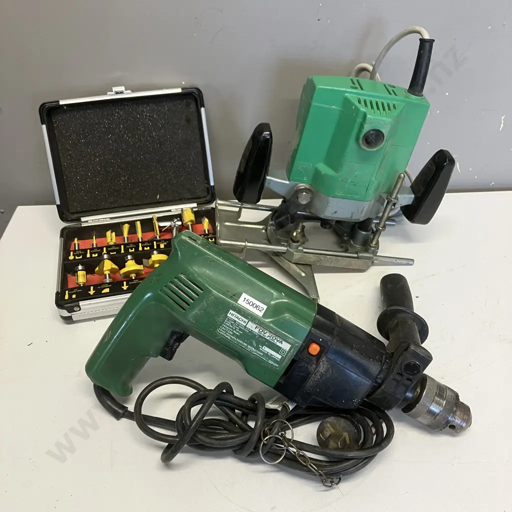 Hitachi TR-8 Electric Router, Router Bits In Case, Hitachi FDV 20VA Electric Impact Drill Image 1++