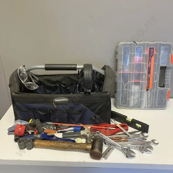 Craftright Tool Case & Tools, Earmuffs Etc With Tactix 380mm Organiser