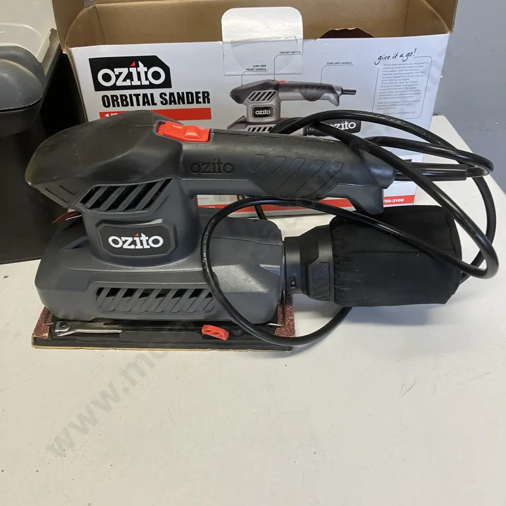 SuperWorks Air Brad Nailer, Brad Packs, Stanley Toolbox & Ozito Orbital Sander 1/3 Sheet Image 1++