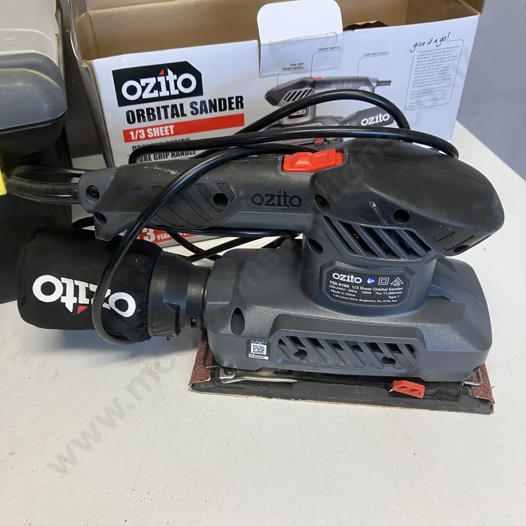 SuperWorks Air Brad Nailer, Brad Packs, Stanley Toolbox & Ozito Orbital Sander 1/3 Sheet Image 1++