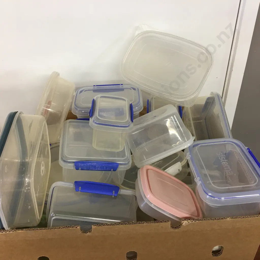 Box of Plastic Lidded Containers, Sistema, Decor Etc Image 1++