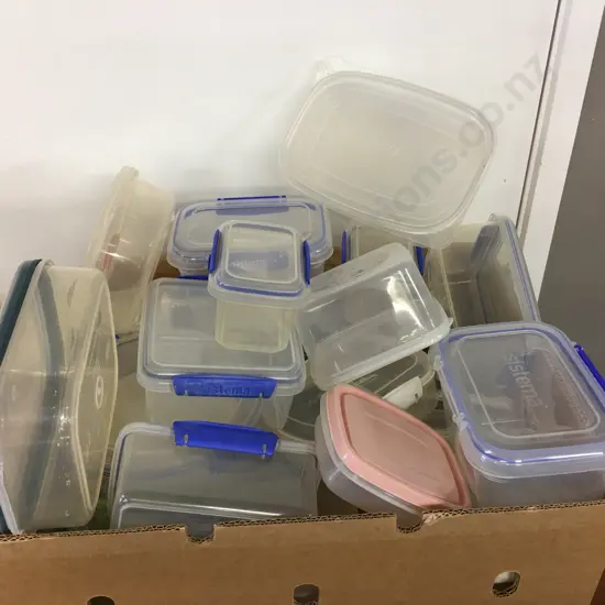 Box of Plastic Lidded Containers, Sistema, Decor Etc