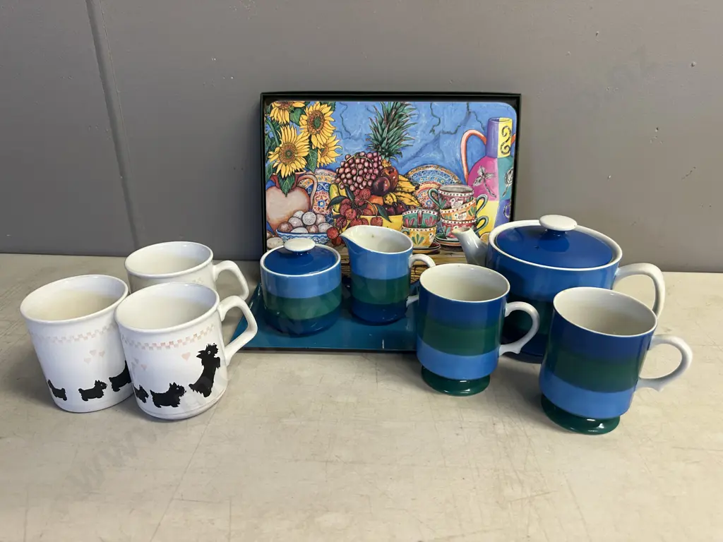 Retro Blue & Green Teaset, Jason Placemats & Scotty Dog Cups Image 1++