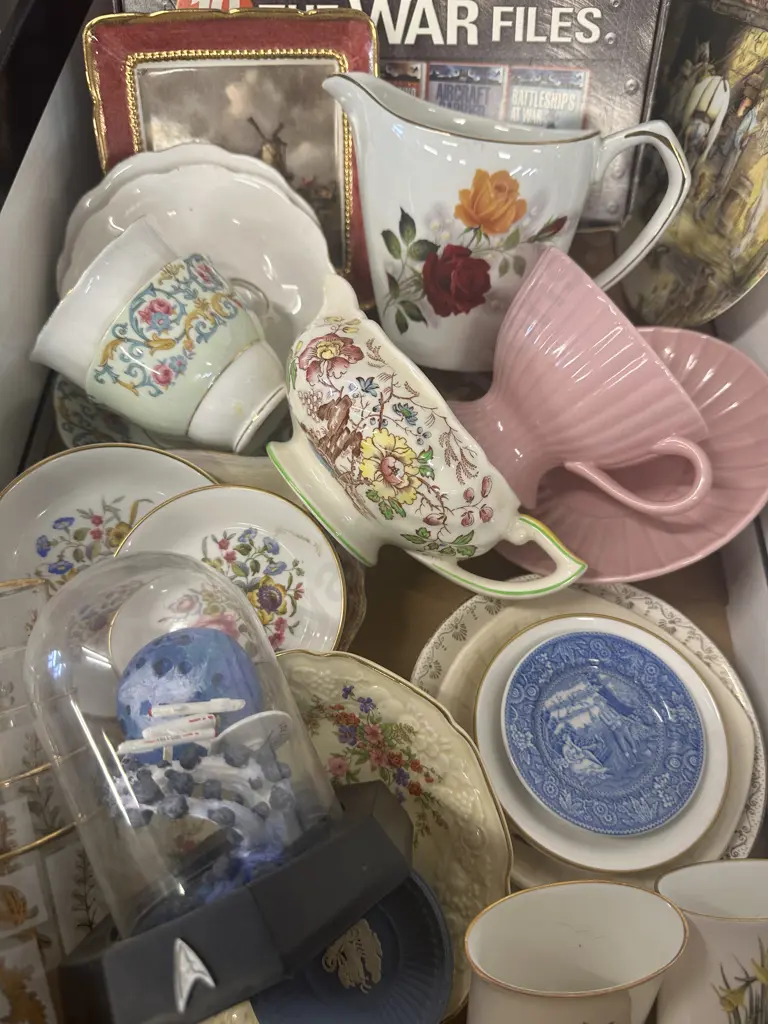 Assorted China Items Including Royal Doulton, Etc, Damaged Star Trek Glass Dome Figurine, War Files DVD Boxset Image 1++
