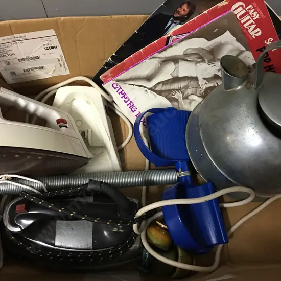 Assorted Vintage Items Including Kettle, Iron & Music Booklets