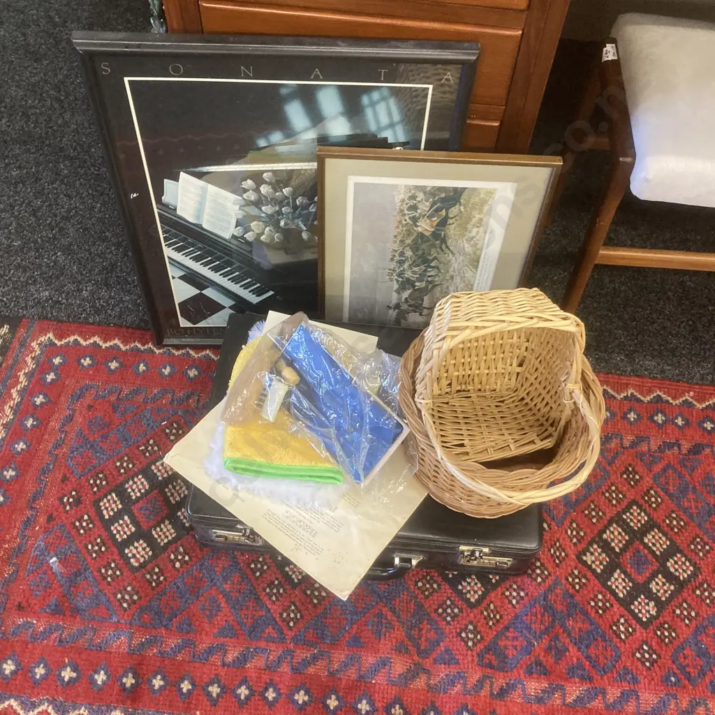 Box lot Briefcase, Artwork, Baskets Etc Image 1++