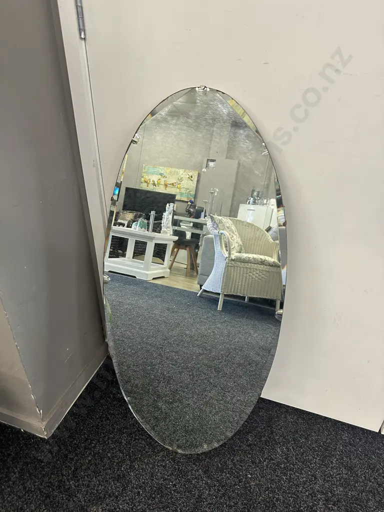 Vintage Oval Bevelled Detailed Mirror H91.5,W45cm. Image 1++