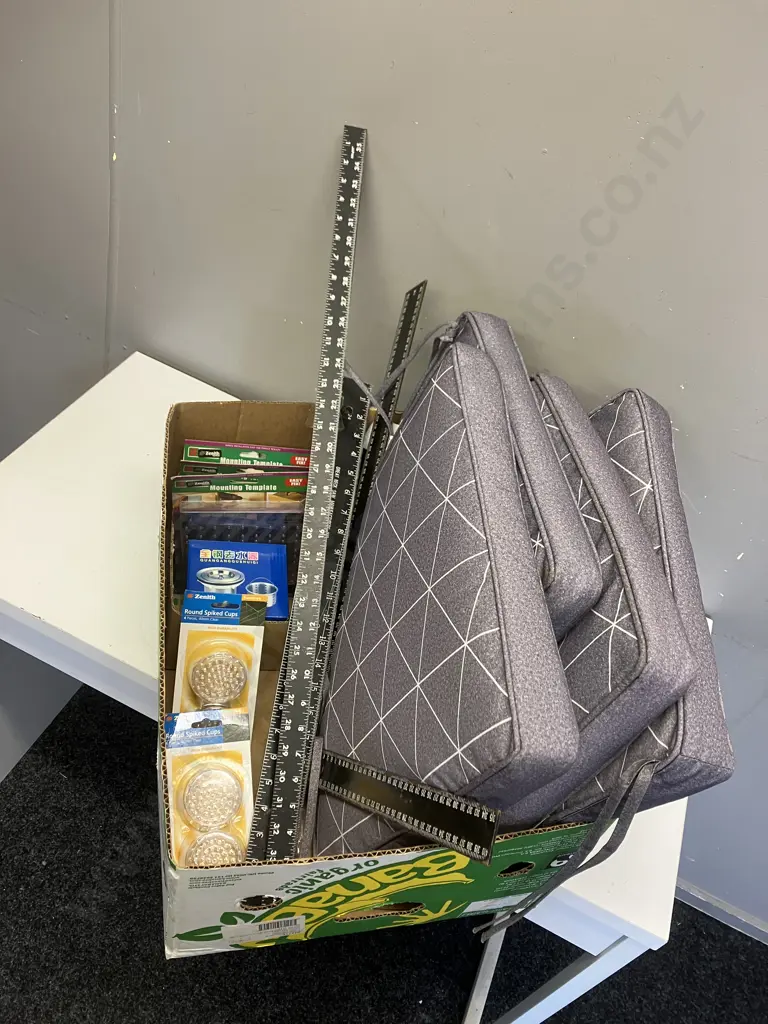 Box Lot Home & Co Chair Squabs, Steel Rulers, Hardware Items Image 1++