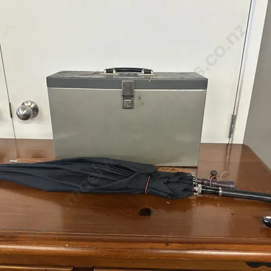 Filemaster Metal Personal Filer With Key (Rivet On Latch Broken) & Two Umbrellas