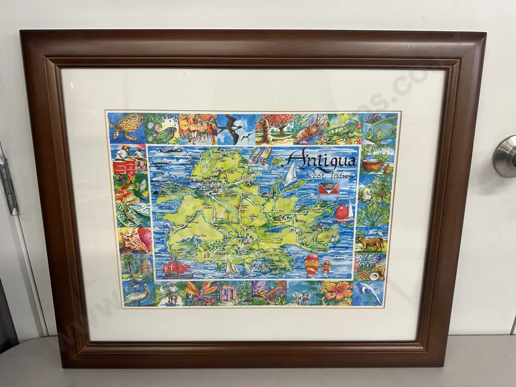 Framed Artwork 'Antigua' West Indies H48,W59cm. Image 1++