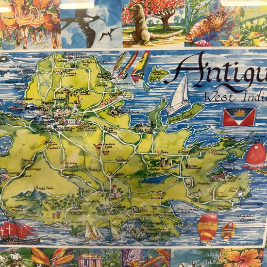 Framed Artwork 'Antigua' West Indies H48,W59cm.