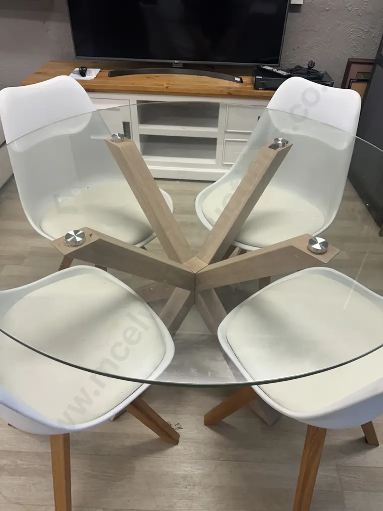 Scandi-Style 5 Piece Round Glass Dining Room Set With Four Padded Chairs. 76 x 119cm Image 1++