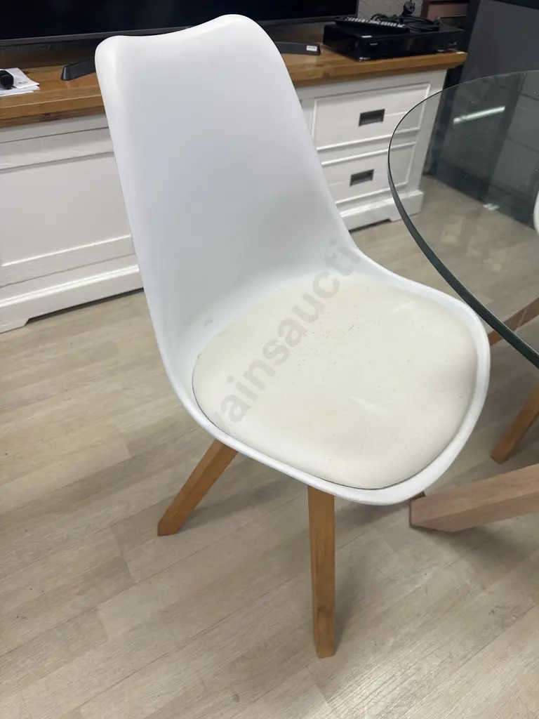 Scandi-Style 5 Piece Round Glass Dining Room Set With Four Padded Chairs. 76 x 119cm Image 1++