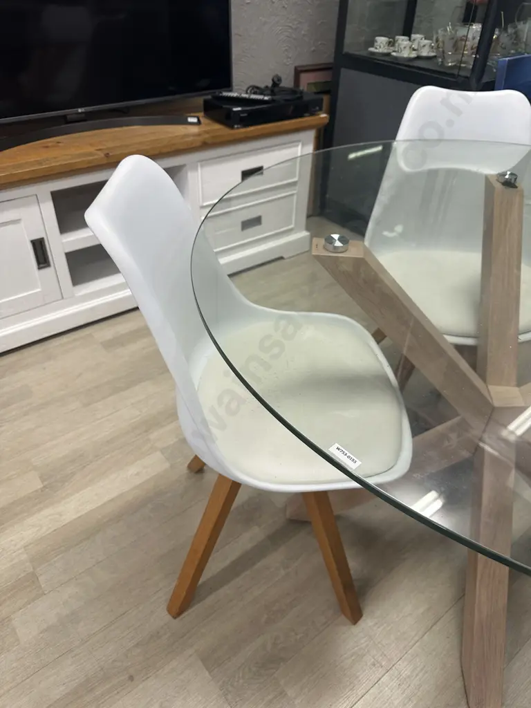 Scandi-Style 5 Piece Round Glass Dining Room Set With Four Padded Chairs. 76 x 119cm Image 1++