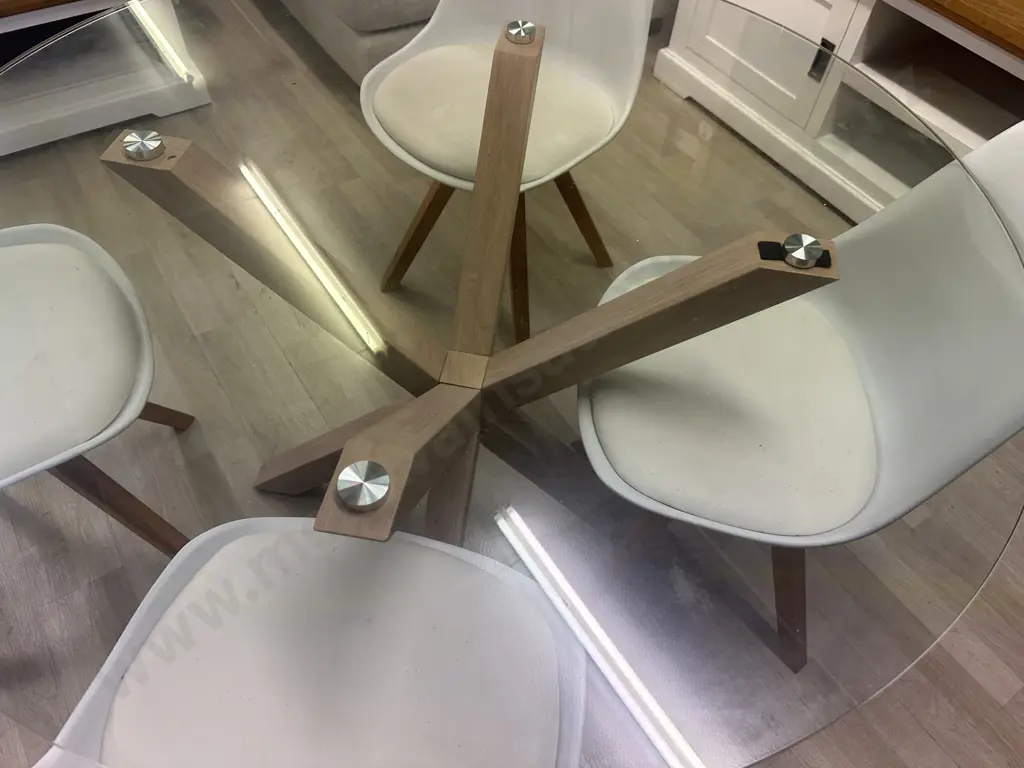 Scandi-Style 5 Piece Round Glass Dining Room Set With Four Padded Chairs. 76 x 119cm Image 1++