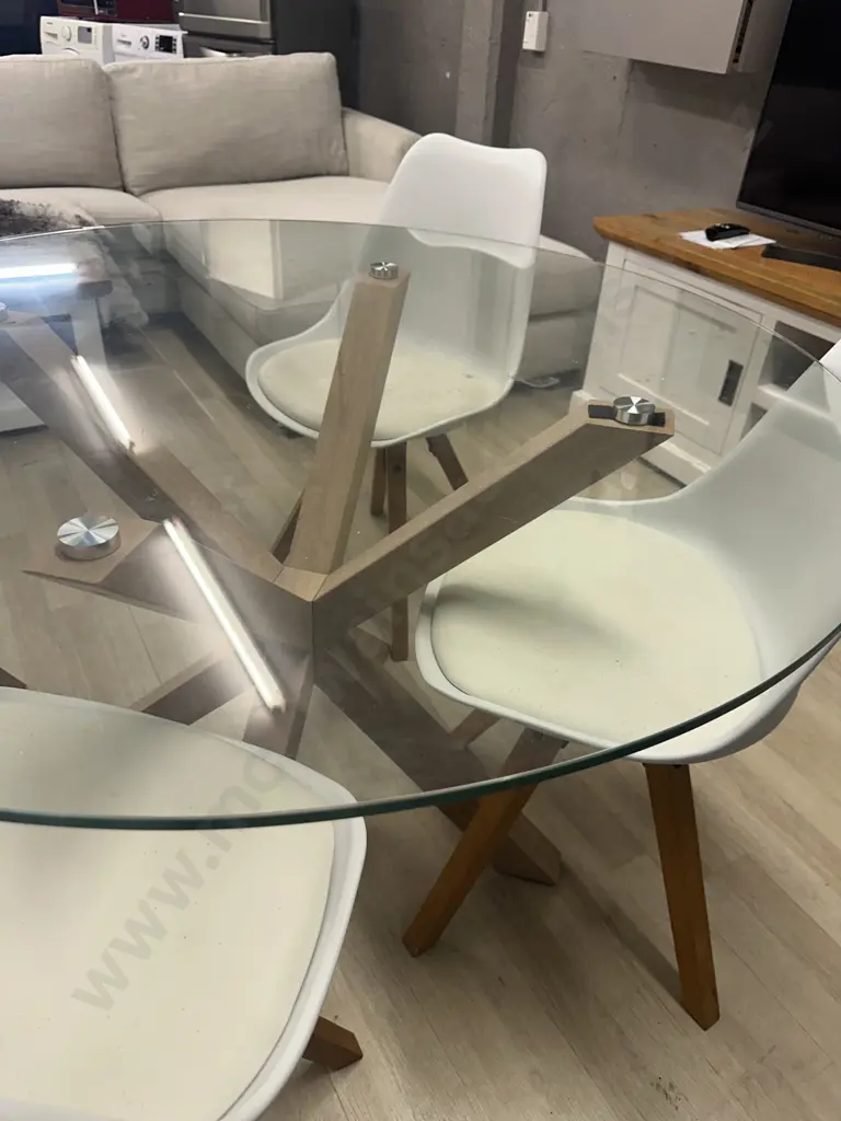 Scandi-Style 5 Piece Round Glass Dining Room Set With Four Padded Chairs. 76 x 119cm Image 1++