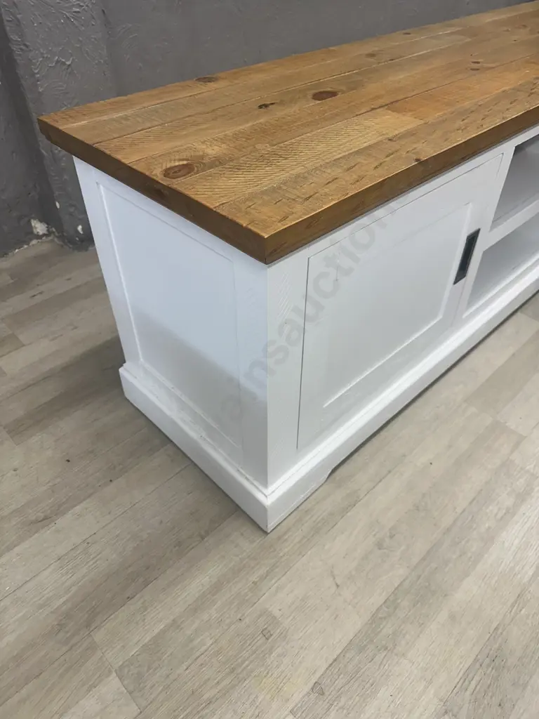 Melve Country Cottage / Coastal Chic Entertainment Unit, Solid Pine, Recycled Top. H60 W177 D48cm Image 1++
