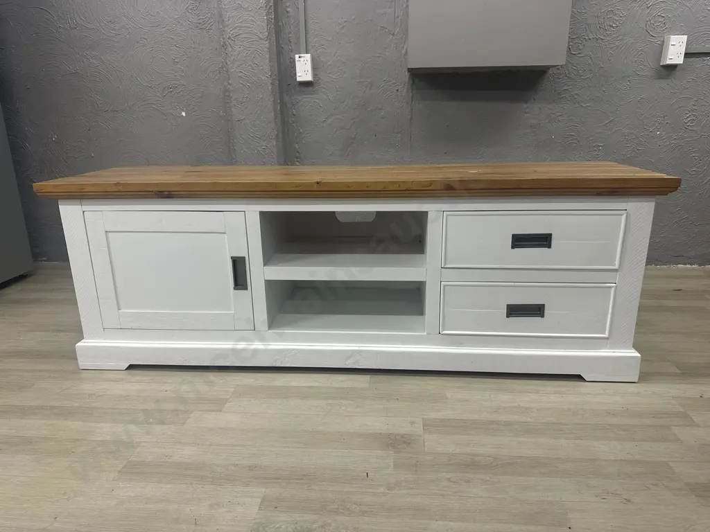 Melve Country Cottage / Coastal Chic Entertainment Unit, Solid Pine, Recycled Top. H60 W177 D48cm Image 1++