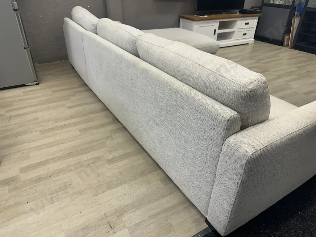 Tirana 3 Seater Right Chaise Lounge Suite - Oat Colour, Ex Smith City Purchased August 2021 Image 1++