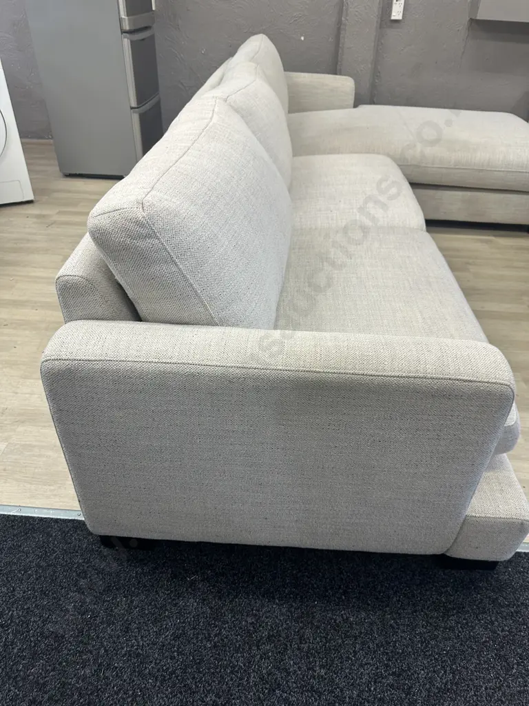 Tirana 3 Seater Right Chaise Lounge Suite - Oat Colour, Ex Smith City Purchased August 2021 Image 1++