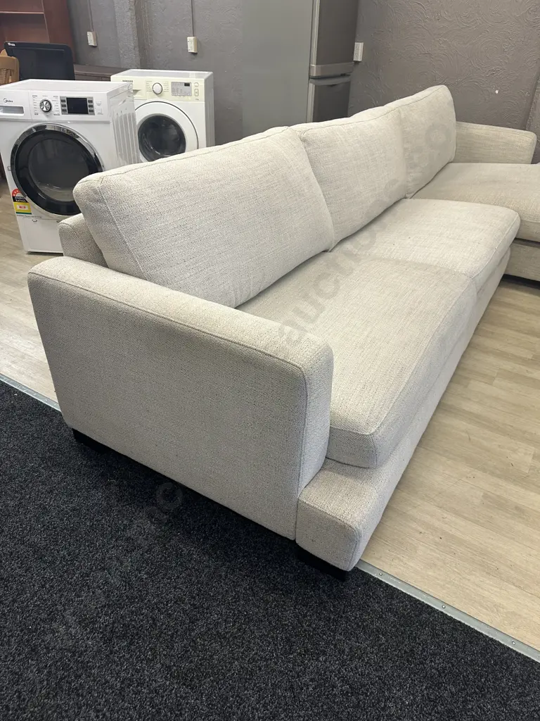 Tirana 3 Seater Right Chaise Lounge Suite - Oat Colour, Ex Smith City Purchased August 2021 Image 1++
