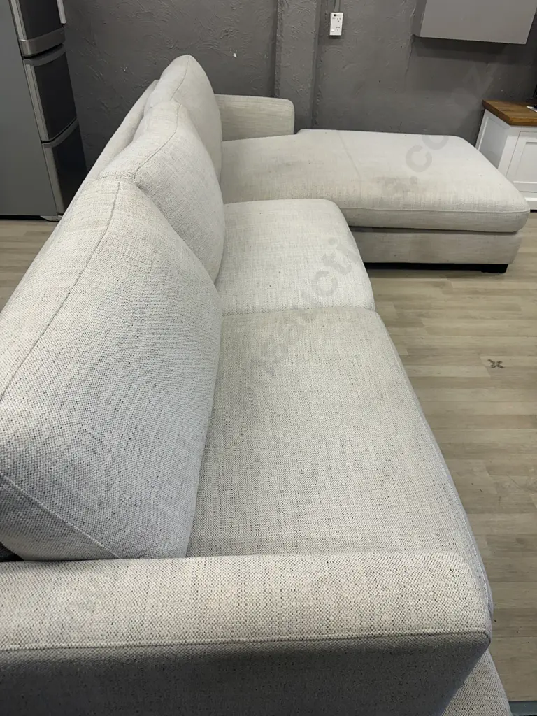 Tirana 3 Seater Right Chaise Lounge Suite - Oat Colour, Ex Smith City Purchased August 2021 Image 1++