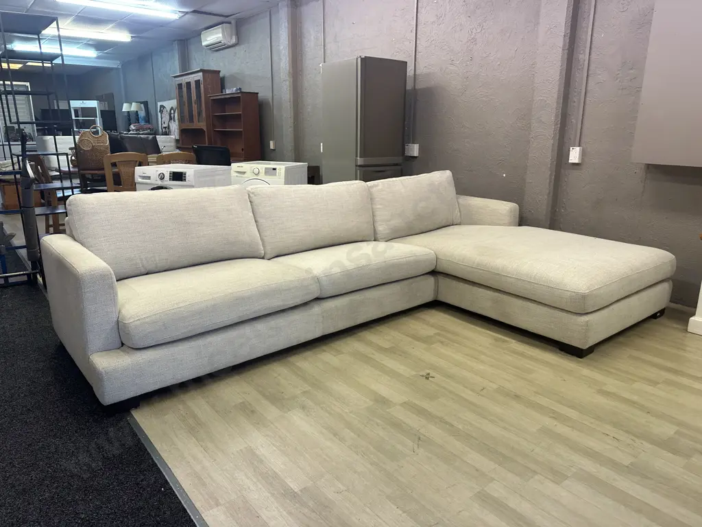Tirana 3 Seater Right Chaise Lounge Suite - Oat Colour, Ex Smith City Purchased August 2021 Image 1++