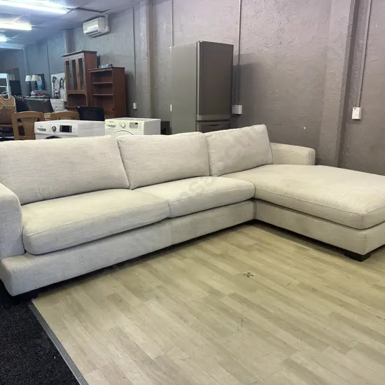 Tirana 3 Seater Right Chaise Lounge Suite - Oat Colour, Ex Smith City Purchased August 2021