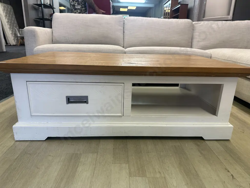 Melve Country Cottage / Coastal Chic Coffee Table, Solid Pine, Recycled Top. H40 W120 D70cm Image 1++