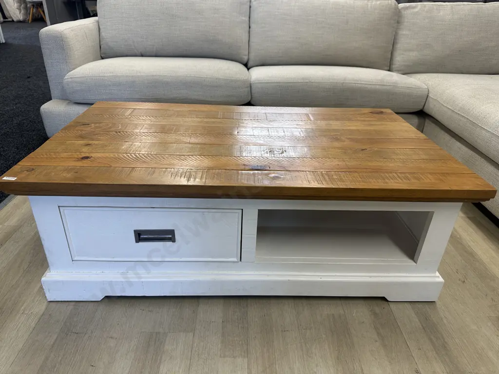 Melve Country Cottage / Coastal Chic Coffee Table, Solid Pine, Recycled Top. H40 W120 D70cm Image 1++