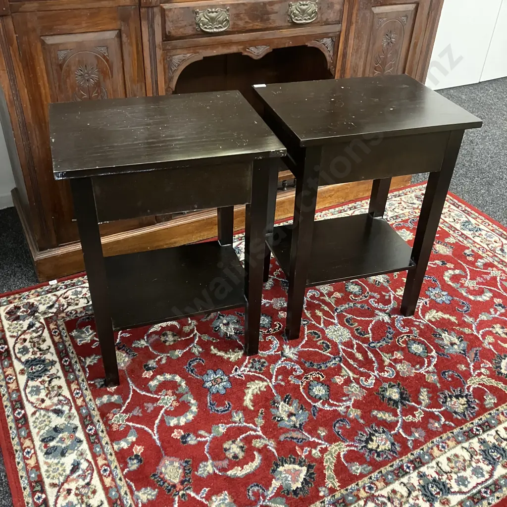 Pair of Black Single Drawer Bedsides, Metal Ring Handles. H64 W48 D35cm Image 1++