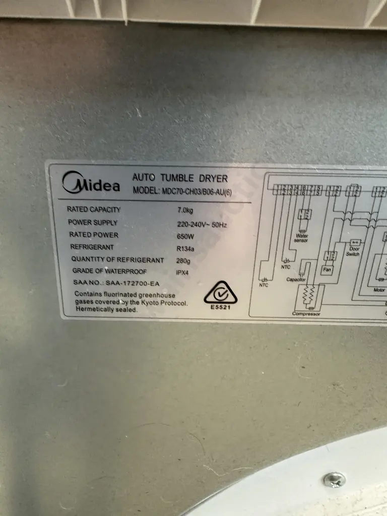 Midea 7kg Heat Pump Dryer MDC70-CH03B06-AU Image 1++