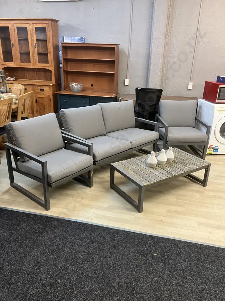 Outdoor 2 Seater Sofa With 2 Armed Chairs & Coffee Table Image 1++