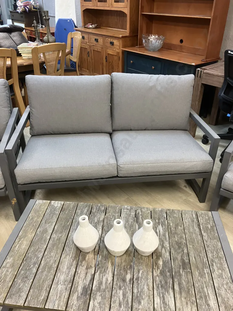 Outdoor 2 Seater Sofa With 2 Armed Chairs & Coffee Table Image 1++