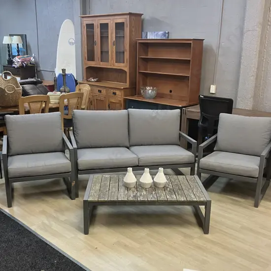 Outdoor 2 Seater Sofa With 2 Armed Chairs & Coffee Table