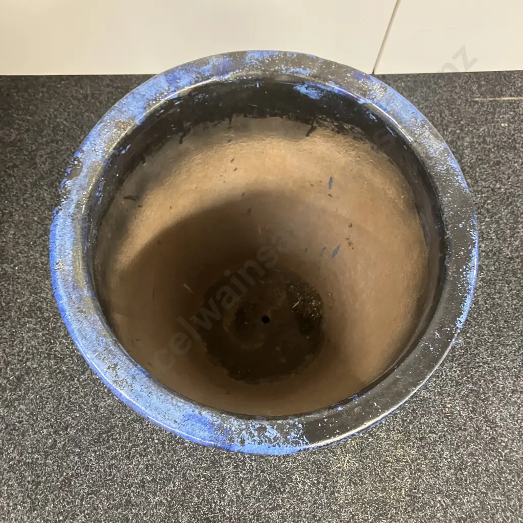 Large Black & Blue Glazed Terracotta Plant Pot. 53 x 43cm Image 1++