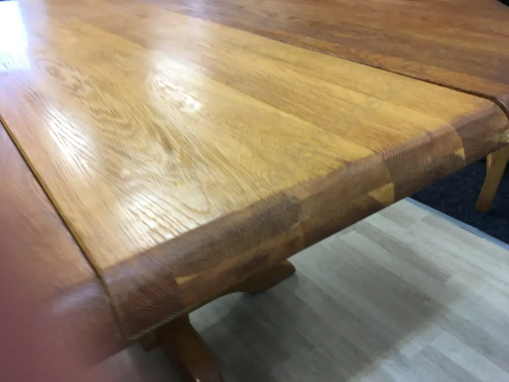 Art Deco Oak Octagonal Extension Dining Table With Six Oak & Rattan Black Leather Chairs Image 1++