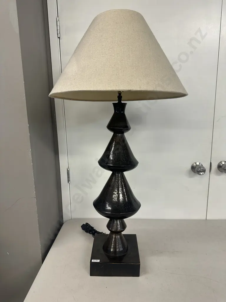 Swedish Elit AB Style Metal Table Lamp With Cream Fabric Shade. H98cm Image 1++