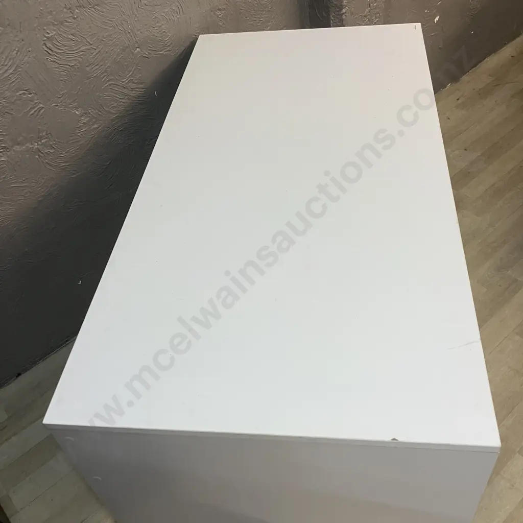 White Desk, 2 Drawer, Single Door & Shelf. H76 W120 D60cm Image 1++
